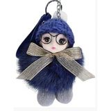 Peluş Gözlüklü Kız Bebek Çanta Süsü/Charm Anahtarlık (Lacivert)
