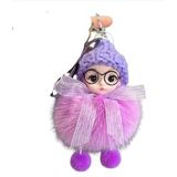 Peluş Gözlüklü Kız Bebek Çanta Süsü/Charm Anahtarlık (Lila Mor)