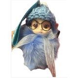 Peluş Gözlüklü Kız Bebek Çanta Süsü/Charm Anahtarlık (Turkuaz)