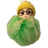 Peluş Gözlüklü Kız Bebek Çanta Süsü/Charm Anahtarlık (Yeşil)