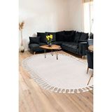 Peluş Halı Açık Vizon Cool Saçaklı Oval Kesme Post Yolluk Kilim Salon Halısı Modelleri