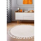 Peluş Halı Açık Vizon Cool Saçaklı Yuvarlak Kesme Post Yolluk Kilim Salon Halısı Modeli