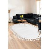 Peluş Halı Beyaz Cool Saçaklı Oval Post Kesme Yolluk Kilim Salon Halısı Modelleri