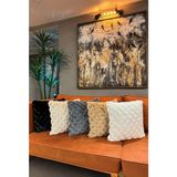 Peluş Hasır Tasarım Dekoratif Yastık Kırlent Kılıfı - Siyah - 30