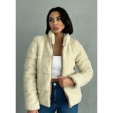Peluş Kabartma Teddy Kadın Şişme Mont - Taş - XL
