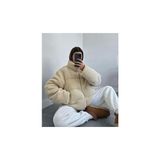 Peluş Kabartma Teddy Şişme Mont - Gri - XL