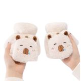 Peluş Kapibara Tasarımlı Eldiven ve Parmaksız Eldiven Seti, Krem Rengi
