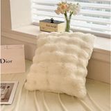 Peluş Kırlent Kılıfı Krem Pofuduk Çift Taraflı Pelus Yastik Bubble Pelus Kırlent Kare - 43 x 43 cm