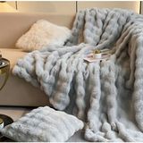 Peluş Koltuk Şalı Pofuduk Koltuk Örtüsü Bubble Koltuk Örtüsü 200 x 150 cm Pelus Koltuk Ortusu - Açık Gri