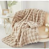 Peluş Koltuk Şalı Pofuduk Koltuk Örtüsü Bubble Koltuk Örtüsü 200 x 75 cm - Açık Bej