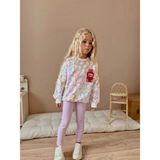 Peluş Labubu Bebek Figürlü Çiçekli Pamuklu Kumaş Beli Lastikli Esnek Taytlı Kız Çocuk Ikili Takım - 9 - 10 Yaş - Mor