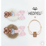 Peluş Lastik Toka Seti – Yumuşak Dokulu, Saçı Yormayan, Günlük Kullanıma Uygun Saç Lastiği (Pembe)