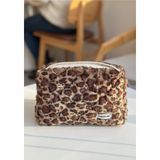 Peluş Leopar Desenli Makyaj Çantası - Büyük Boy