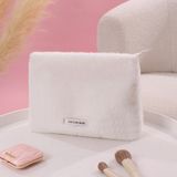 Peluş Makyaj ve Kozmetik Eşya Taşıma Çantası Geniş Hacimli Çanta Organizer - Beyaz
