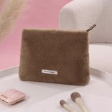 Peluş Makyaj ve Kozmetik Eşya Taşıma Çantası Geniş Hacimli Çanta Organizer - Kahverengi