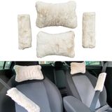 Peluş Ortopedik Araba Seyahat Boyun Yastığı Emniyet Kemer Pedi Seti Bej