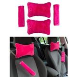 Peluş Ortopedik Araba Seyahat Boyun Yastığı Emniyet Kemer Pedi Seti Fuşya Pembe
