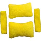Peluş Ortopedik Araba Seyahat Boyun Yastığı Emniyet Kemer Pedi Seti Sarı