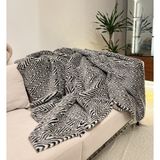 Peluş Örtü Kaymaz Koltuk Örtüsü Çizgi Desenli Koltuk Örtüsü 200 x 75 cm - Siyah