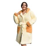 Pelüş sabahlık,bornoz, yumuşak polar sabahlık, kapüşonlu ve cepli, pelüş sıcak ev mantosu, uzun,sauna bornozu, spa ve tatil için(KremKahve, Standart)