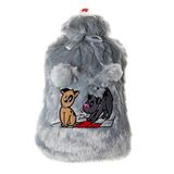 Pelüş Sıcak Su Torbası, Gri, Köpek Desenli, 2 Litre Kapasite, 20x35 cm, Çıkarılabilir Yıkanabilir Kılıf