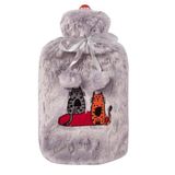 Peluş Sıcak Su Torbası Kedi Tasarımlı, Gri, 2 Litre, Yumuşak Kılıf, Çıkarılabilir Yıkanabilir, 20x35 cm, Su Sızdırmaz
