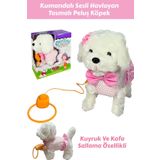 Peluş Tasmalı Yürüyen Fiyonklu Köpek 25 Cm Sesli Havlayan Kafa Ve Kuyruk Sallayan Köpek