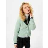 Peluş Triko Crop Hırka Uzun Kollu Düğmeli V Yaka