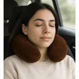 Peluş U Tipi Boyun Yastığı Yumuşak ve Ergonomik Seyahat Konforu Koyu Kahverengi