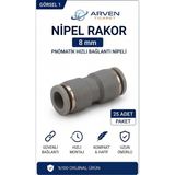 Pemaks Nipel 8 mm Pnömatik Hızlı Bağlantı Rakoru - 25 Adet