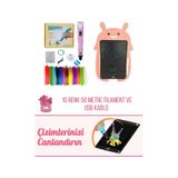Pembe 3D Kalem 3D Pen Yazıcı Kalem | 50 Metre PLA Filament + Grafik Tablet + USB Kablo