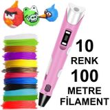 PEMBE 3D Kalem Yazıcı+10 renk 100 metre(10x10metre) PLA Filament