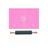 Pembe 45x65 Cm Silikon Hamur Açma Matı Ve Bambu Saplı Silikon Merdane Çok Renkli