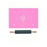 Pembe 45X65 Cm Silikon Hamur Açma Matı Ve Siyah Dönerli Merdane