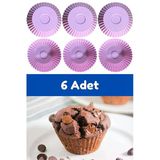 Pembe 6'Lı Silikon Mini Browni Kalıbı - Muffin Kalıbı 6 Adet Cupcake Kek Kalıbı Silikon Pembe