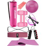 Pembe 9 Parçalı Pilates ve Fitness Seti – Pilates Minderi, Dambıl, Squat Band ve Daha Fazlası!