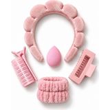 Pembe Abadok Dest Bubble Yumuşak Cilt Bakımı Spa Yüz Yıkama Makyaj Kadife Işıltılı Taç Bileklik Mandal Toka Kahkül Bigudi Beauty Blender Makyaj Süngeri - koyu pembe