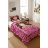 Pembe Ağaç Desenli Kadife Kumaş Kapitoneli Tek Kişilik Yatak Örtüsü Seti (2 Parça) Tky0048 Renkli 180 X 240