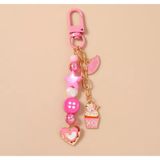 Pembe Anahtarlık Kalp ve Yıldız Boncuklu Charm Süslemeli | Emaye Charm, Altın Zincir, Boncuk Detaylı, Karabinalı Kilit, Sevgililer Günü