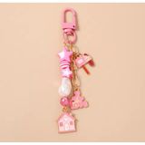 Pembe Anahtarlık Yıldız Ev Love Charm Boncuklu Dekoratif | Metal Toka, Emaye Charm, İnci Boncuk, Sevgiliye Özel, Çanta Süsü
