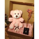 Pembe Ayıcık 25cm - Ayıcık Anahtarlık - Çelik Damla Kolye - Sonsuzluk Gülü Hediye Seti