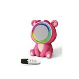 Pembe Ayıcık Figürlü Mini Karaoke Hoparlör Mikrofonlu Taşınabilir Kablosuz Ses Sistemi Led Işıkl