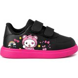 Pembe Ayıcık Şapkalı Kirazlı Kedi Baskılı Siyah Pembe Taban Bantlı Çocuk Spor Ayakkabı Sneaker - Siyah - Pembe