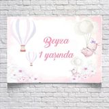 Pembe Balon Temalı Doğum Günü Afişi 100x150 Cm