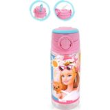 Pembe Barbie Şeffaf Matara 500ML - Çocuk Suluk, Matara, Suluk Pipetli Suluk, Askılı Suluk