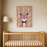 Pembe Benekli Panter Çocuk Odası Duvar Posteri Çerçeveli Tablo Duvar Dekorasyonu - 21 x 30 - Ahşap Çerçeveli