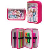 Pembe Best Friends Desenli Pvc Üç Bölmeli Kız Çocuk Organizer Kalemlik Kalem Kutusu -CP7002 - Pudra Pembe