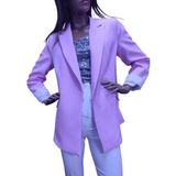 Pembe Beyaz Çizgili Astarlı Katlamalı Kol Kadın Blezar Ceket - XL - Lila