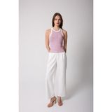 Pembe Beyaz Çizgili Halter Yaka Fitilli Görünümlü Kadın Atlet - 2502 - Pembe - Beyaz - XL