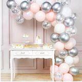 Pembe Beyaz Gümüş Krom Konfetili Balon Zincir Seti 5 Metre 102 Parça-